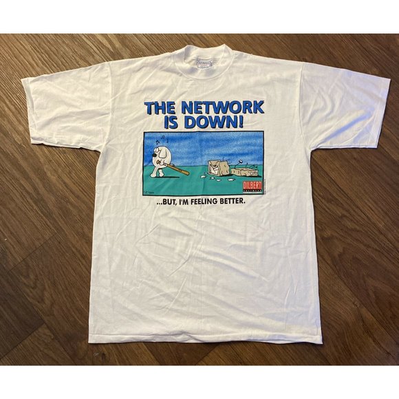 RARE VINTAGE DILBERT Network is Down Computer Geek T Shirt SIZE XL - Picture 1 of 4